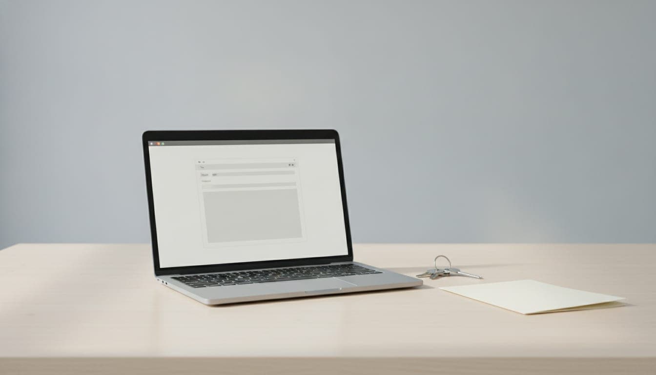 A laptop showing a blank email on a tidy desk