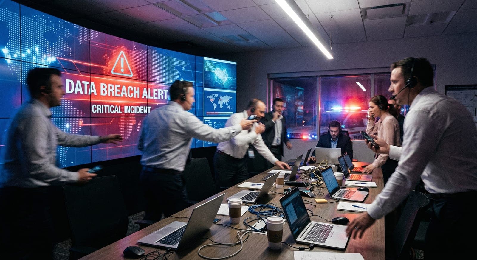 Emergency incident response room with data breach alert