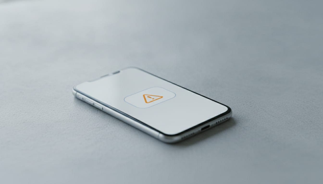 A phone showing a message with a warning icon