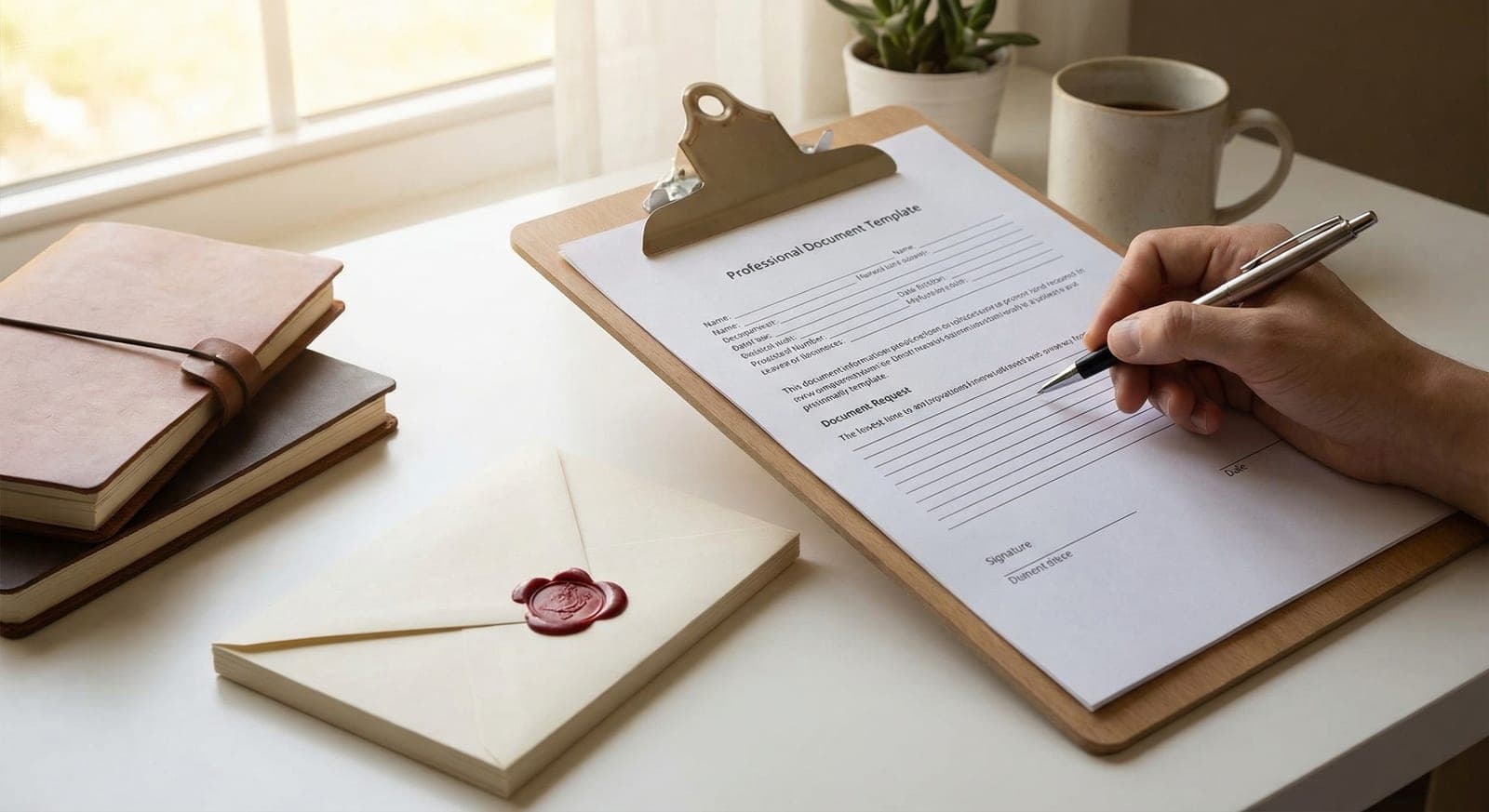 Professional document request template on clipboard
