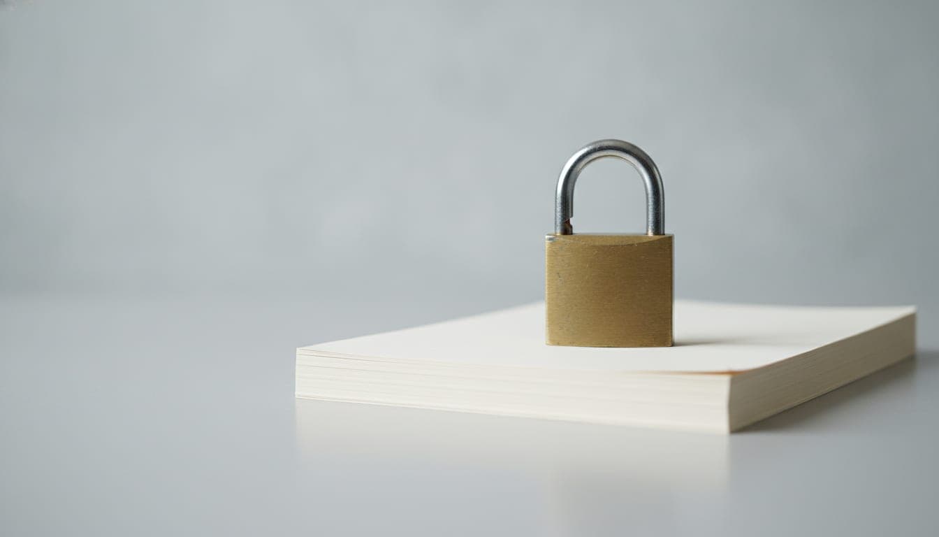 A padlock resting on a stack of documents